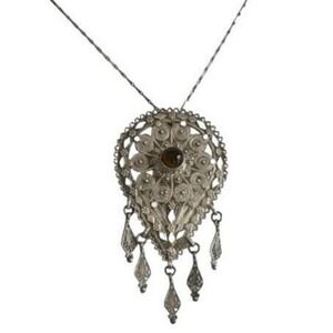 Vintage Israeli Tigers Eye 925 Sterling Silver Filigree Necklace Convertible Pen